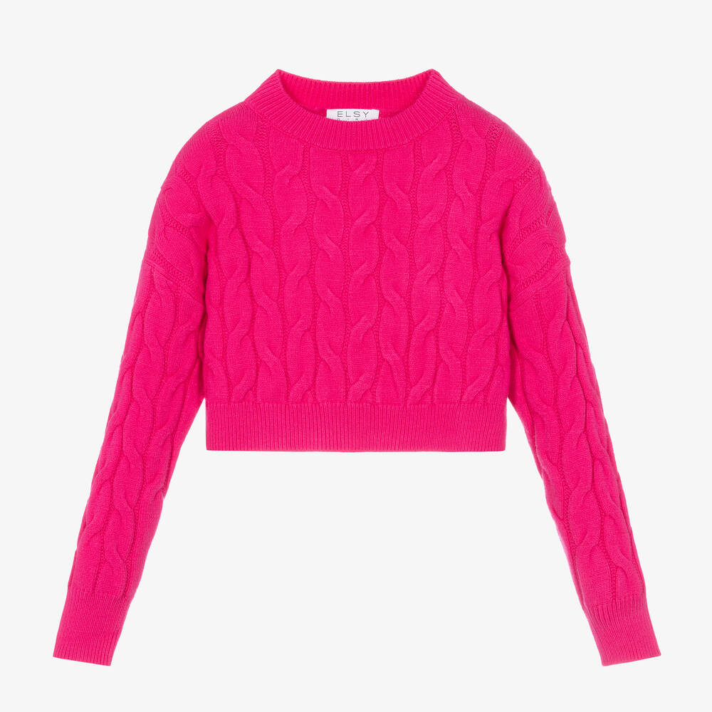 Elsy - Girls Fuchsia Pink Knit Cropped Sweater | Childrensalon