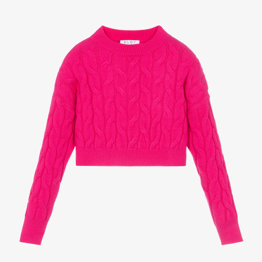 Elsy Girls Fuchsia Pink Knit Cropped Sweater Childrensalon Outlet