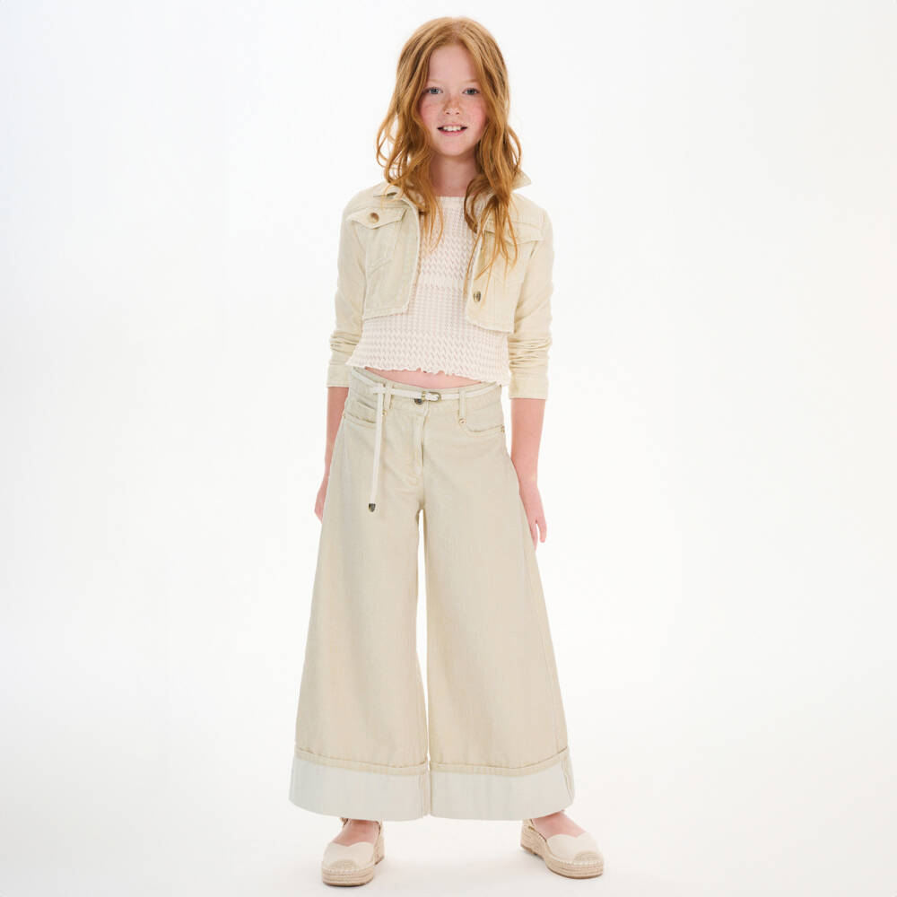 couture by Elsy-بنطلون عاجي واسع لامع للبنات | Childrensalon Outlet