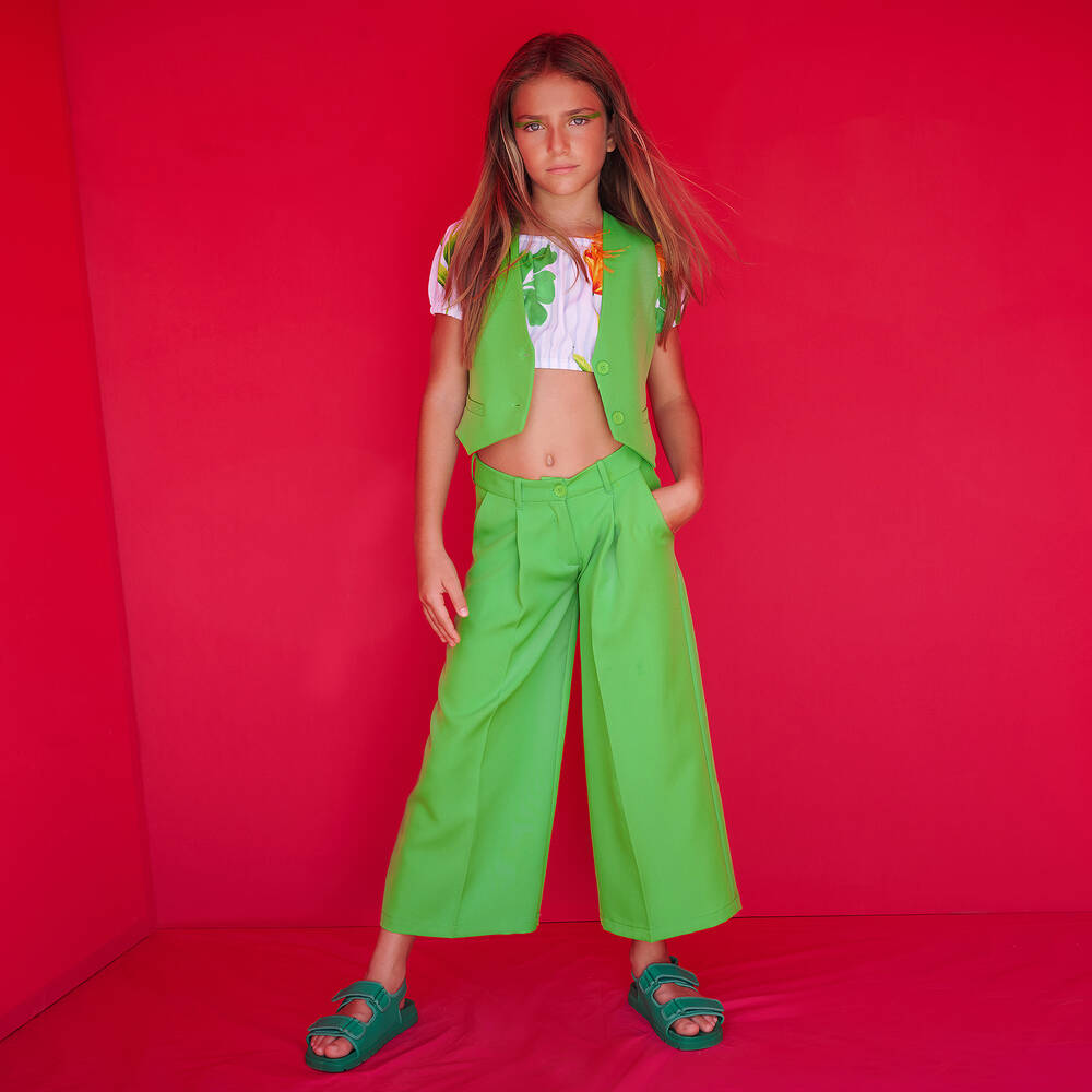 Elsy-Широкие зеленые брюки из крепа | Childrensalon Outlet