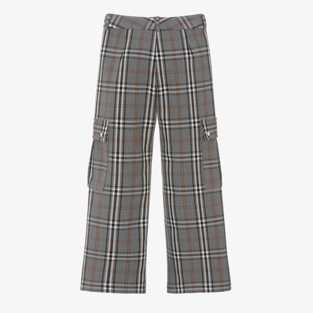 Elsy-Girls Grey Check Cargo Pants | Childrensalon Outlet