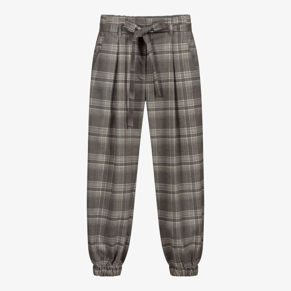 Elsy - Girls Grey Check Trousers | Childrensalon