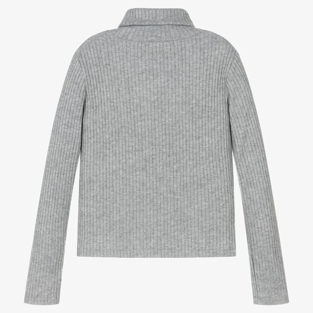 Elsy-Girls Grey Ribbed Rollneck Sweater | Childrensalon Outlet