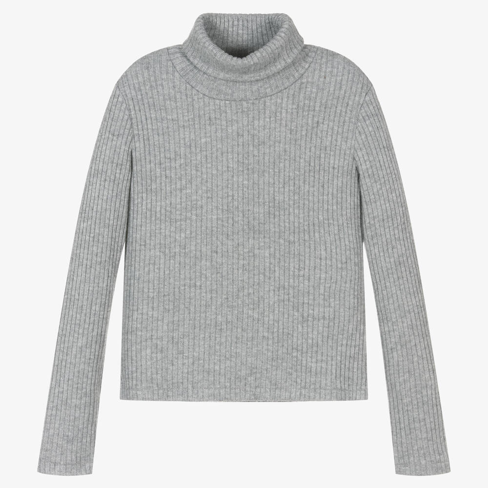 Elsy - Grauer gerippter Rollkragenpullover | Childrensalon