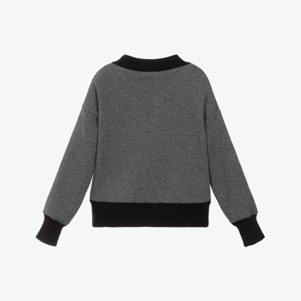 Elsy-Girls Grey Sweatshirt with Sparkly Studs & Ribbed Knit Trim | Childrensalon Outlet