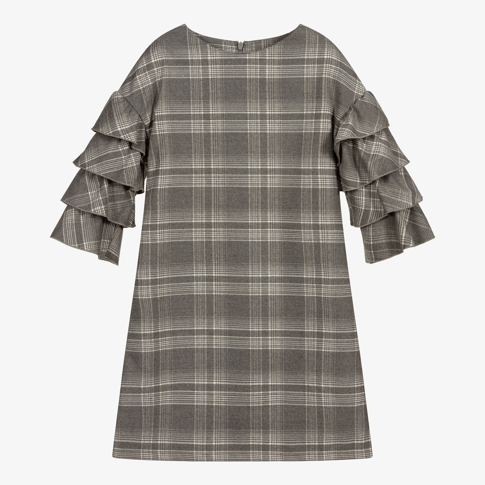 Elsy - Girls Grey & White Check Dress | Childrensalon