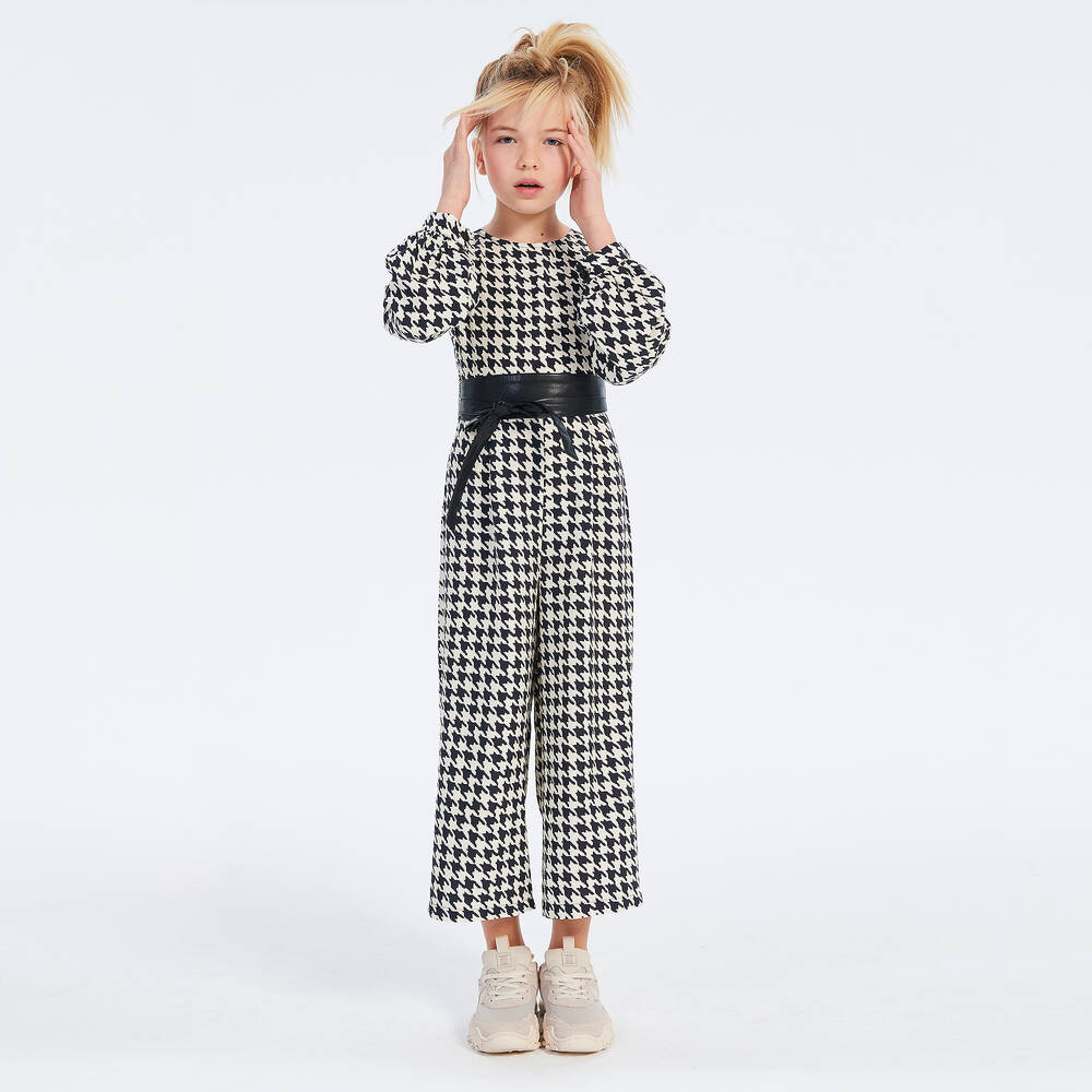 Elsy-Girls Ivory & Black Belted Jumpsuit | Childrensalon Outlet