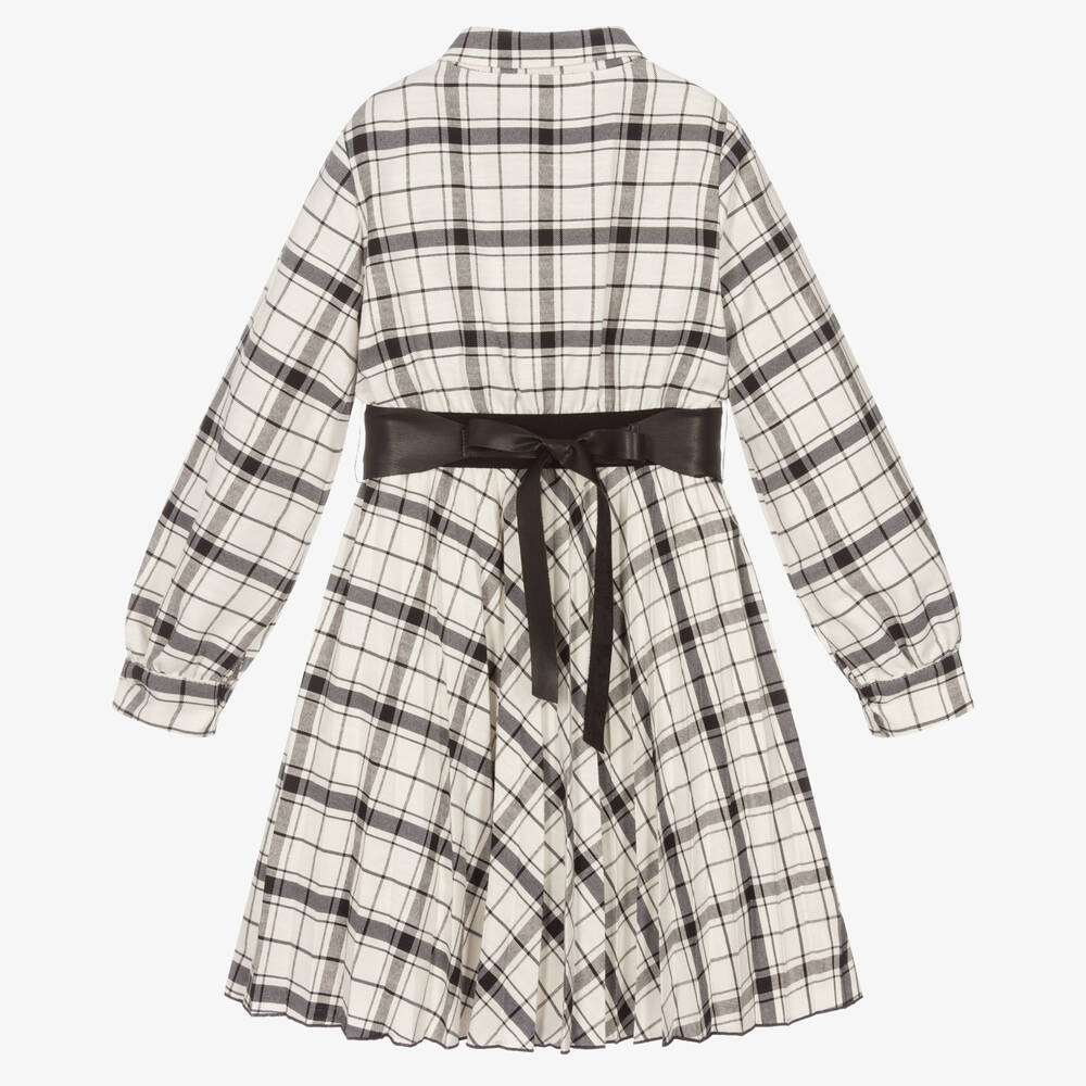 Elsy-Кремово-черное платье в клетку для девочек | Childrensalon Outlet