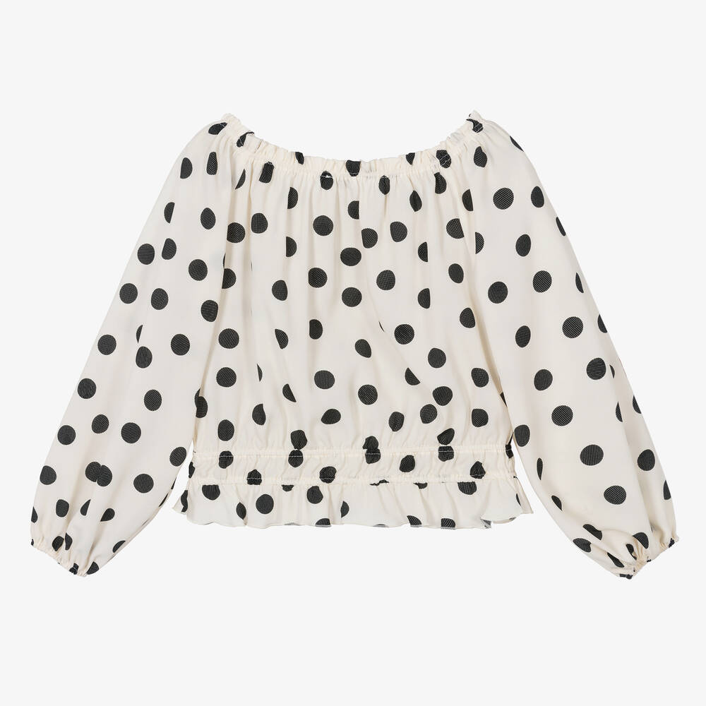 Elsy-Girls Ivory & Black Dot Chiffon Blouse  | Childrensalon Outlet
