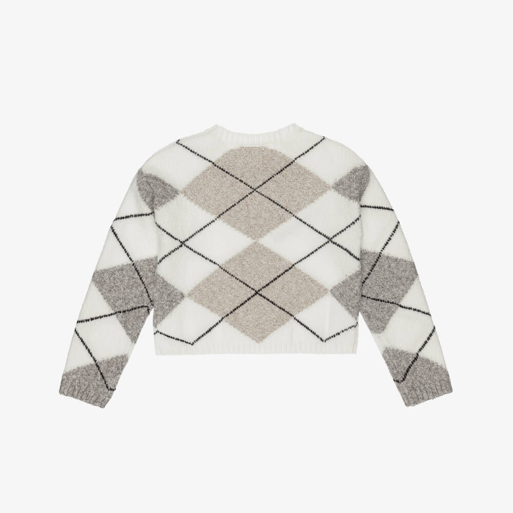 Elsy-Girls Ivory Check Cotton Mix Knitted Jumper | Childrensalon Outlet