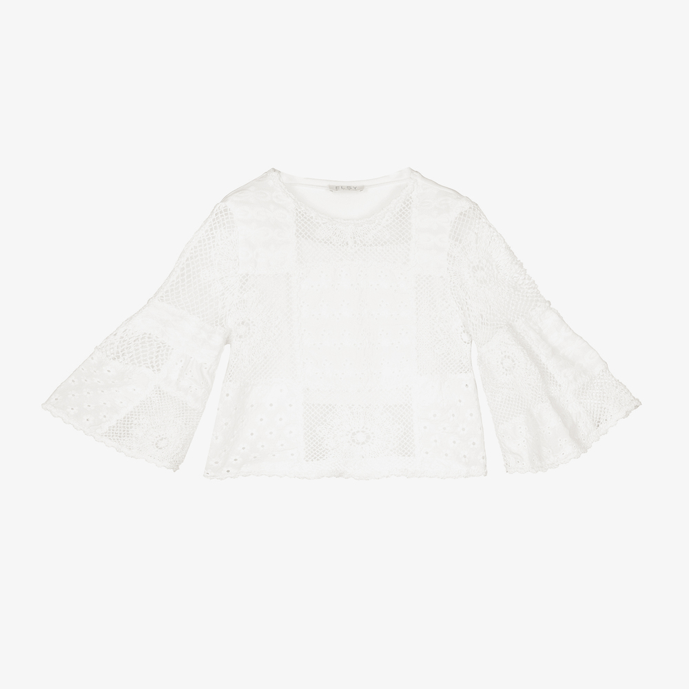 Elsy - Girls Ivory Cotton Blouse | Childrensalon