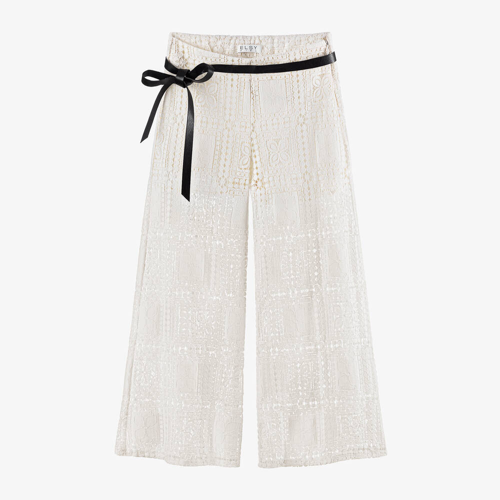 Elsy-Girls Ivory Cotton Guipure Lace Trousers | Childrensalon Outlet