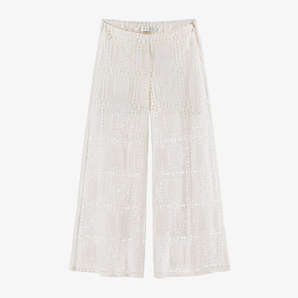 Elsy-Girls Ivory Cotton Guipure Lace Trousers | Childrensalon Outlet
