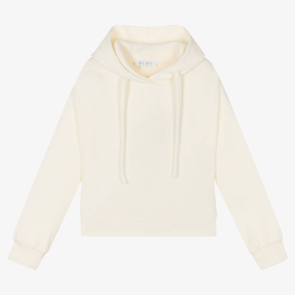 Elsy - Girls Ivory Cotton Hoodie | Childrensalon