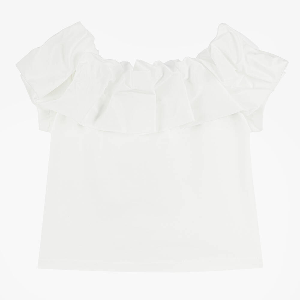 Elsy Girls Ivory Cotton Ruffle Blouse