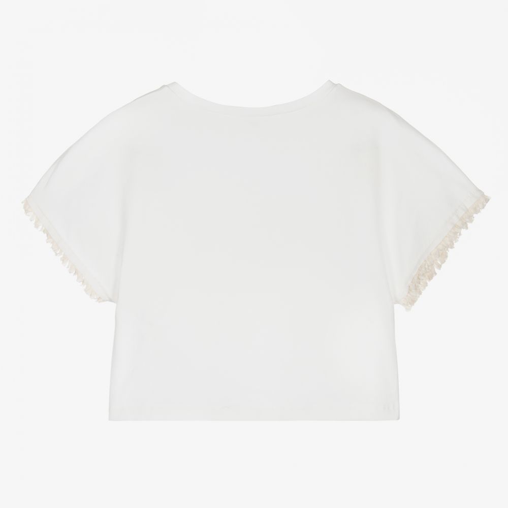 Elsy-Girls Ivory Cotton T-Shirt | Childrensalon Outlet