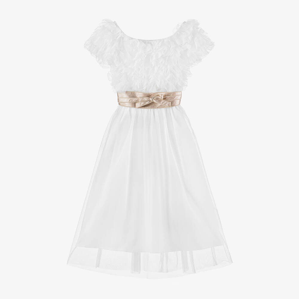 Elsy-Girls Ivory Cotton & Tulle Ruffle Dress | Childrensalon Outlet