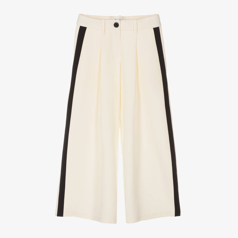 Elsy-Girls Ivory Crêpe Wide-Leg Trousers | Childrensalon Outlet