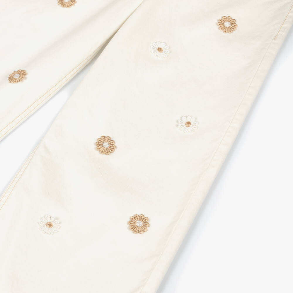 Elsy-Girls Ivory Denim Flower Jeans | Childrensalon Outlet