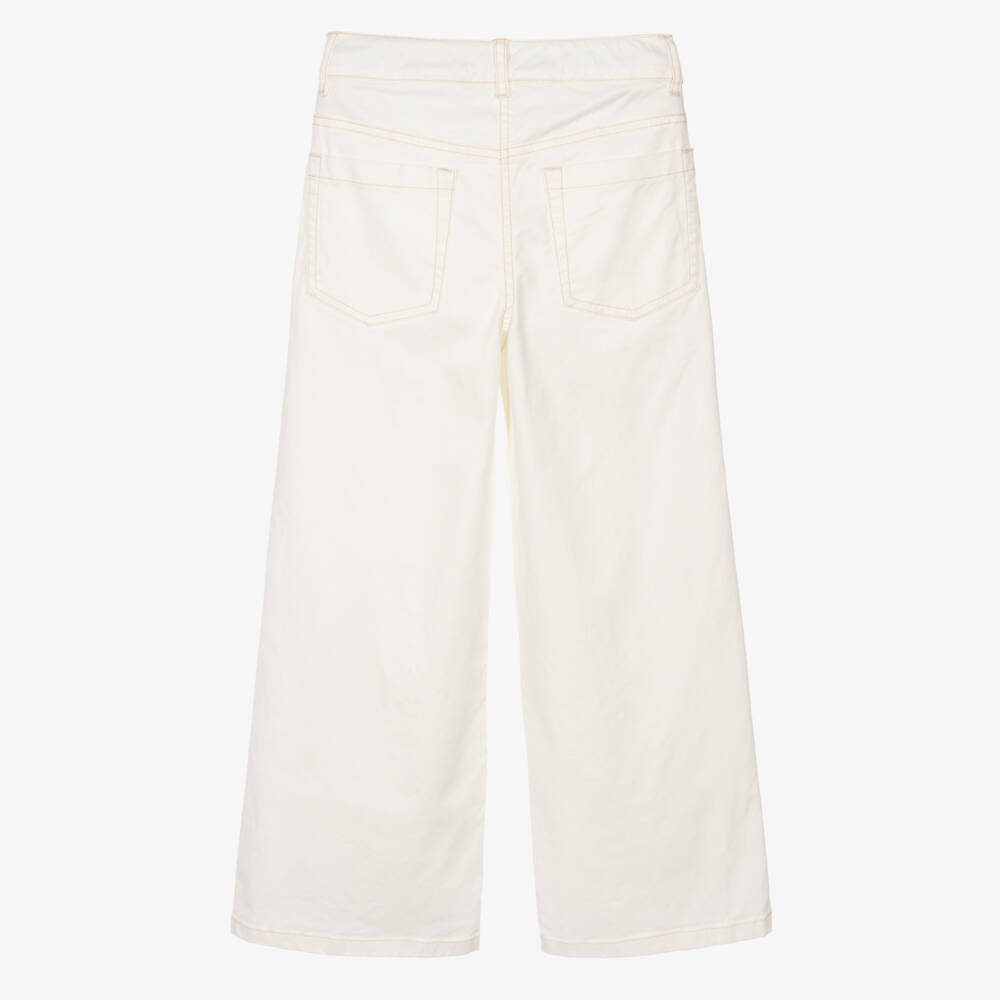 Elsy-Girls Ivory Denim Flower Jeans | Childrensalon Outlet