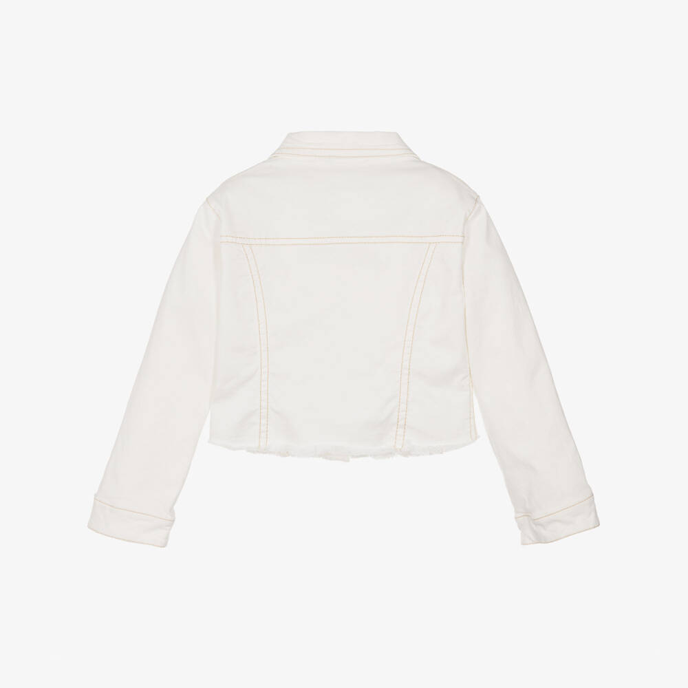 Elsy-Girls Ivory Denim Jacket with Flower Collar | Childrensalon Outlet