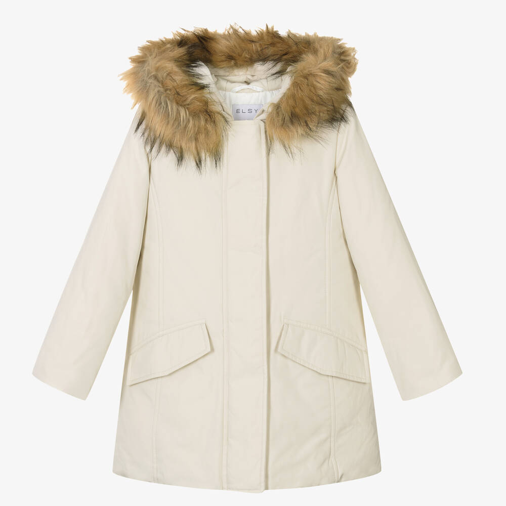 Elsy - Girls Ivory Down Padded Coat | Childrensalon