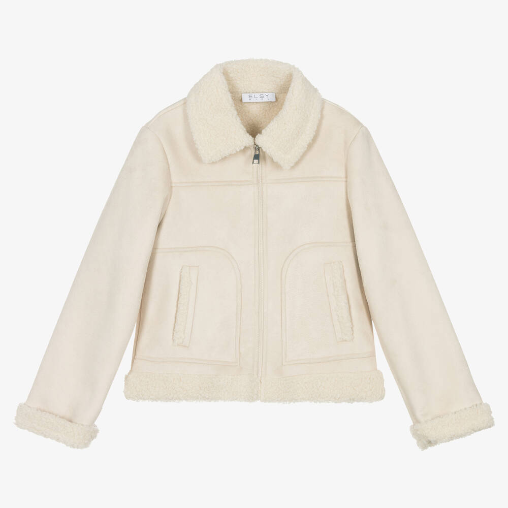 Elsy - Girls Ivory Faux Suede Jacket | Childrensalon