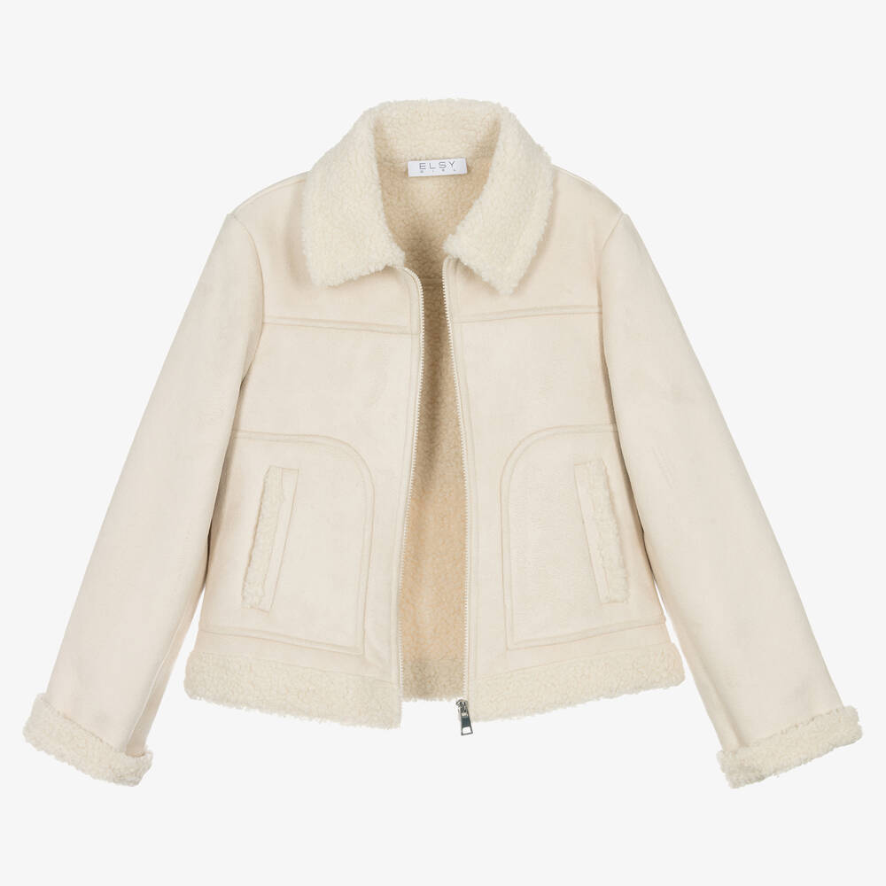 إلسي-جاكيت جلد شامواه صناعي لون عاجي للبنات | Childrensalon Outlet