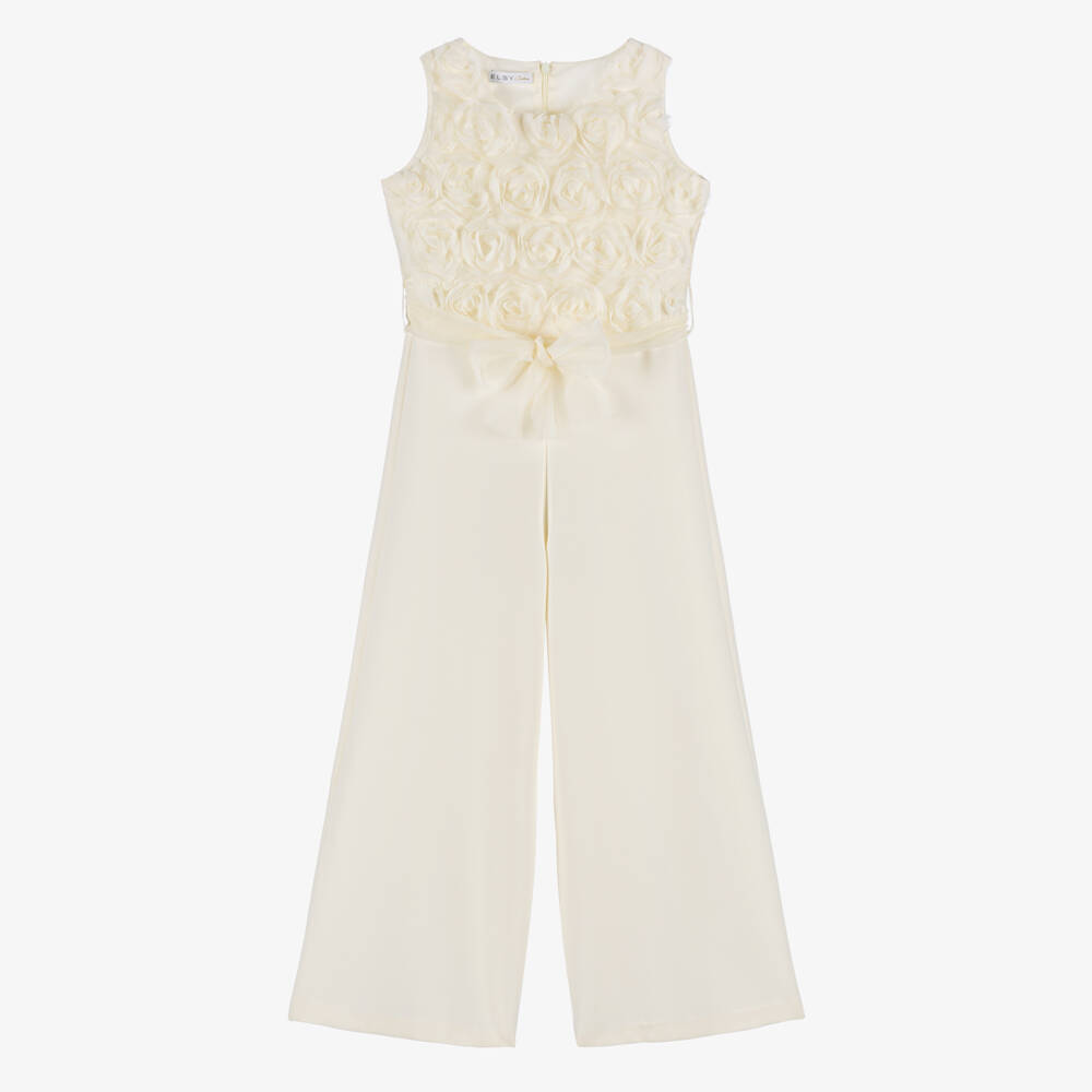 couture by Elsy-جمبسوت تول عاجي مزين بالزهور للبنات | Childrensalon Outlet