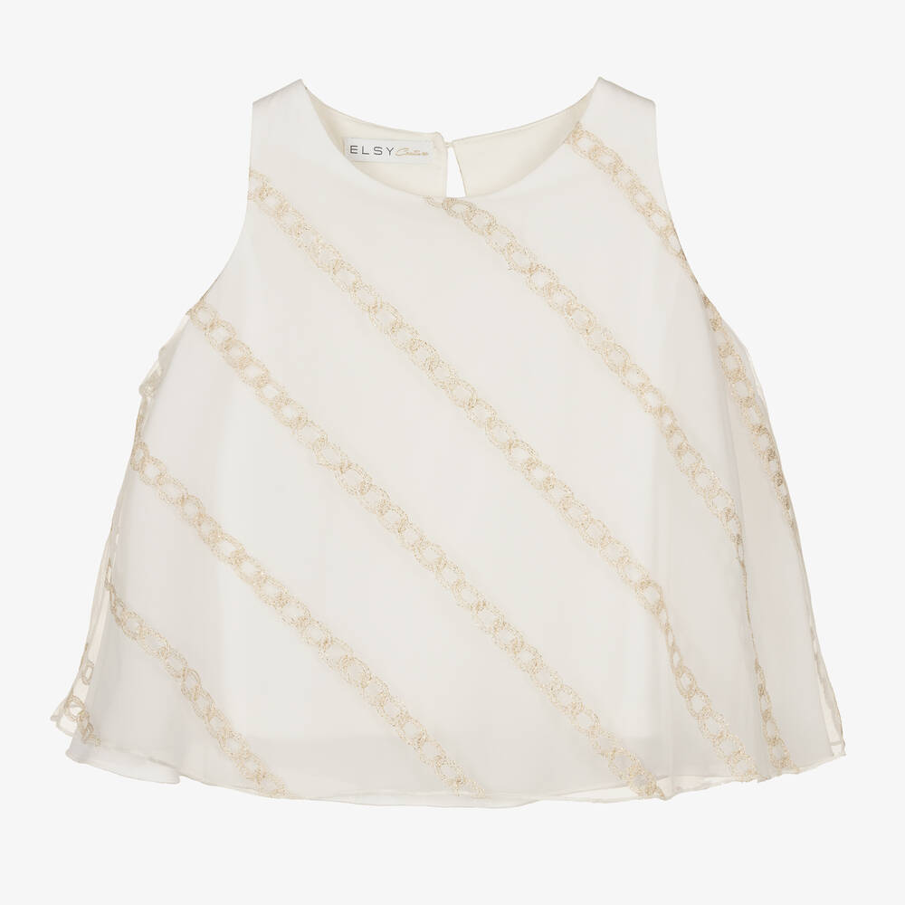 Elsy-Кремово-золотистая блузка с принтом-цепочкой | Childrensalon Outlet