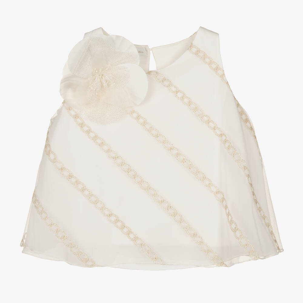 Elsy - Girls Ivory & Gold Chain Blouse | Childrensalon