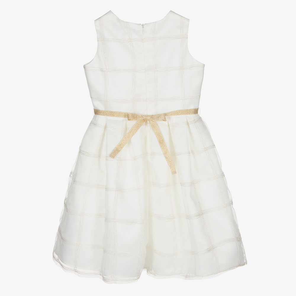 Elsy-Girls Ivory & Gold Check Dress | Childrensalon Outlet
