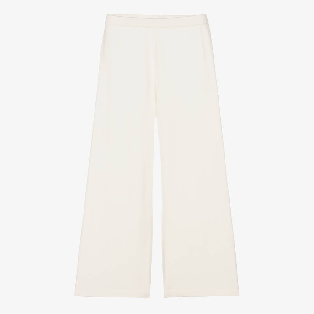 Elsy - Girls Ivory Knitted Palazzo Trousers | Childrensalon