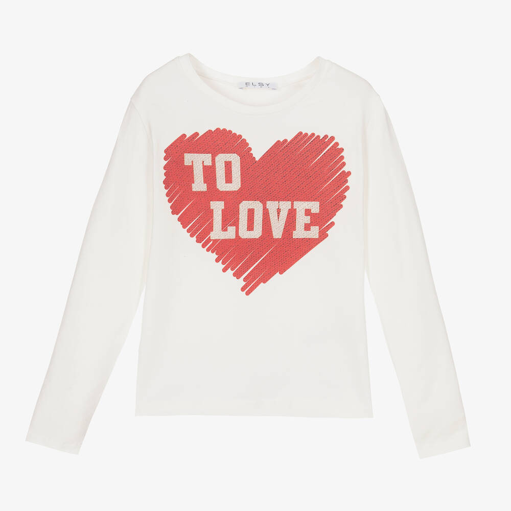 Elsy-Girls Ivory & Red Heart Top | Childrensalon Outlet