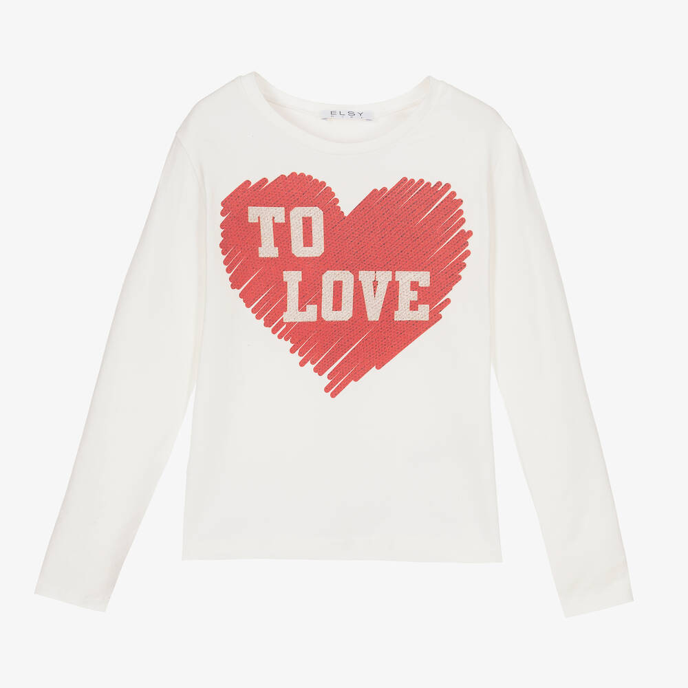 Elsy - Girls Ivory & Red Heart Top | Childrensalon