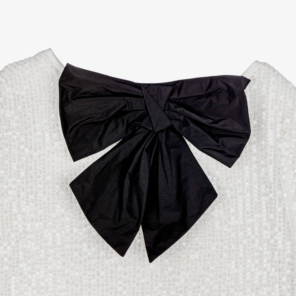 Elsy-Girls Ivory Sequinned Dress with Black Taffeta Bow | Childrensalon Outlet