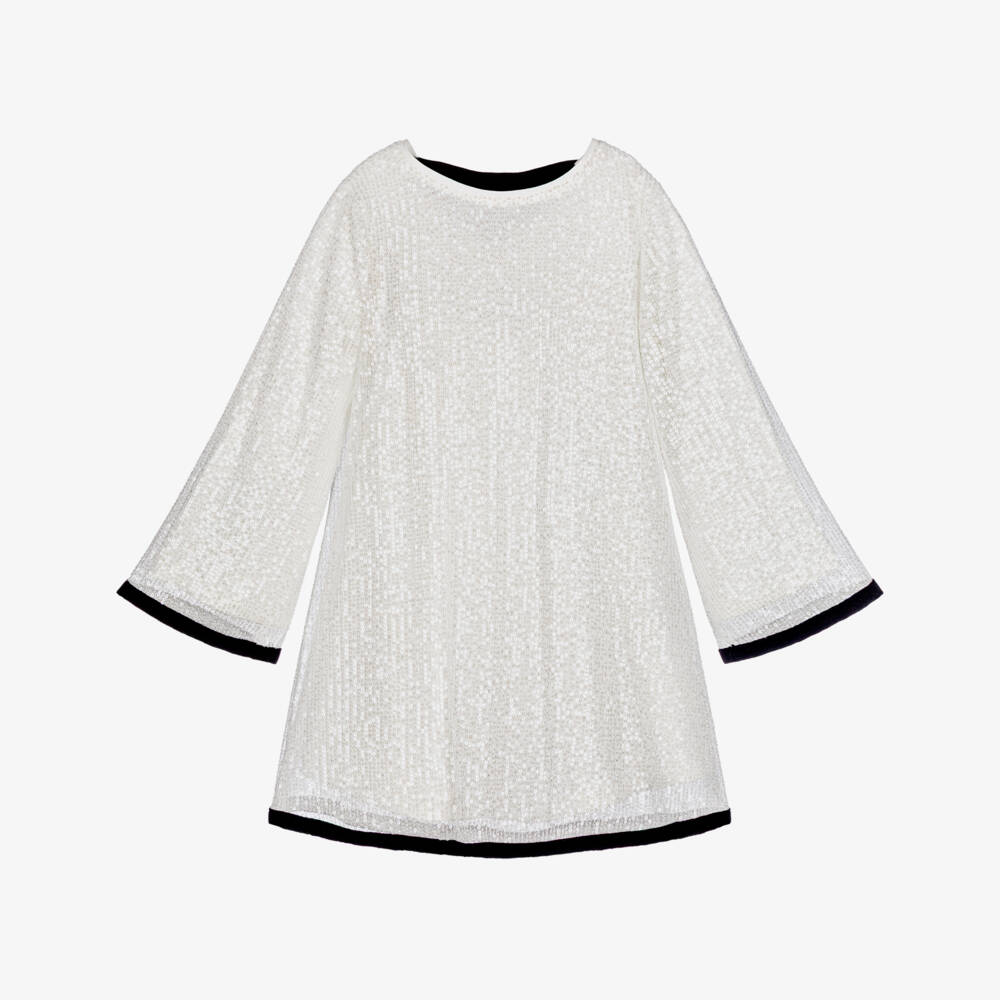 Elsy-Girls Ivory Sequinned Dress with Black Taffeta Bow | Childrensalon Outlet