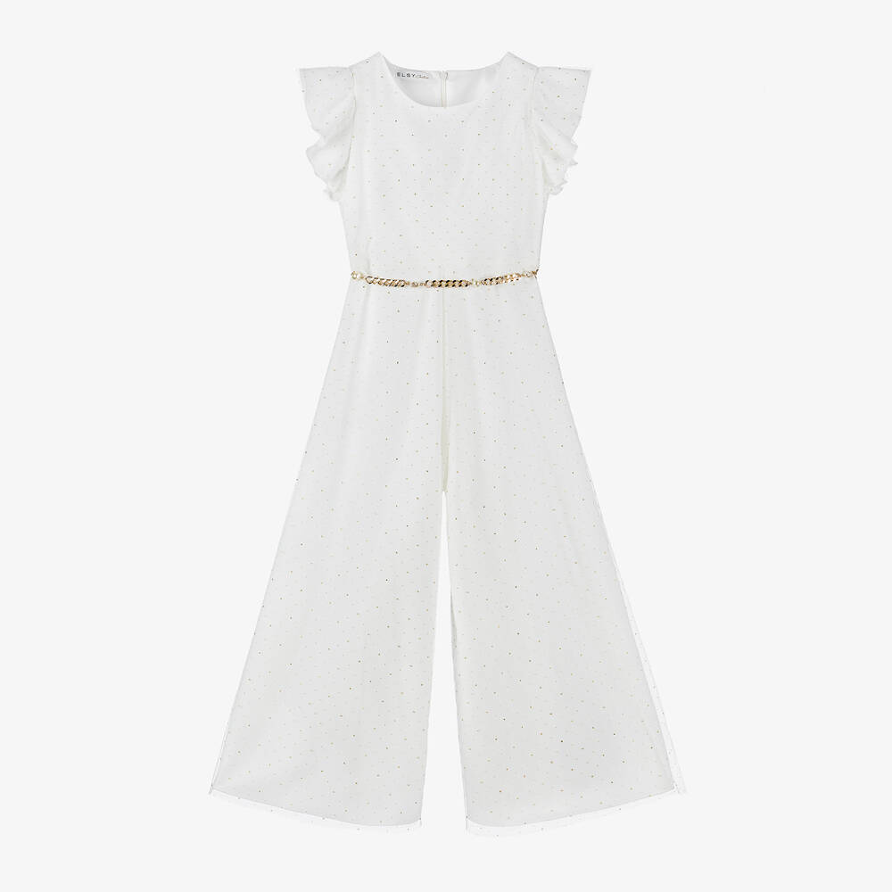 Elsy-Girls Ivory Wide Leg Jumpsuit  | Childrensalon Outlet