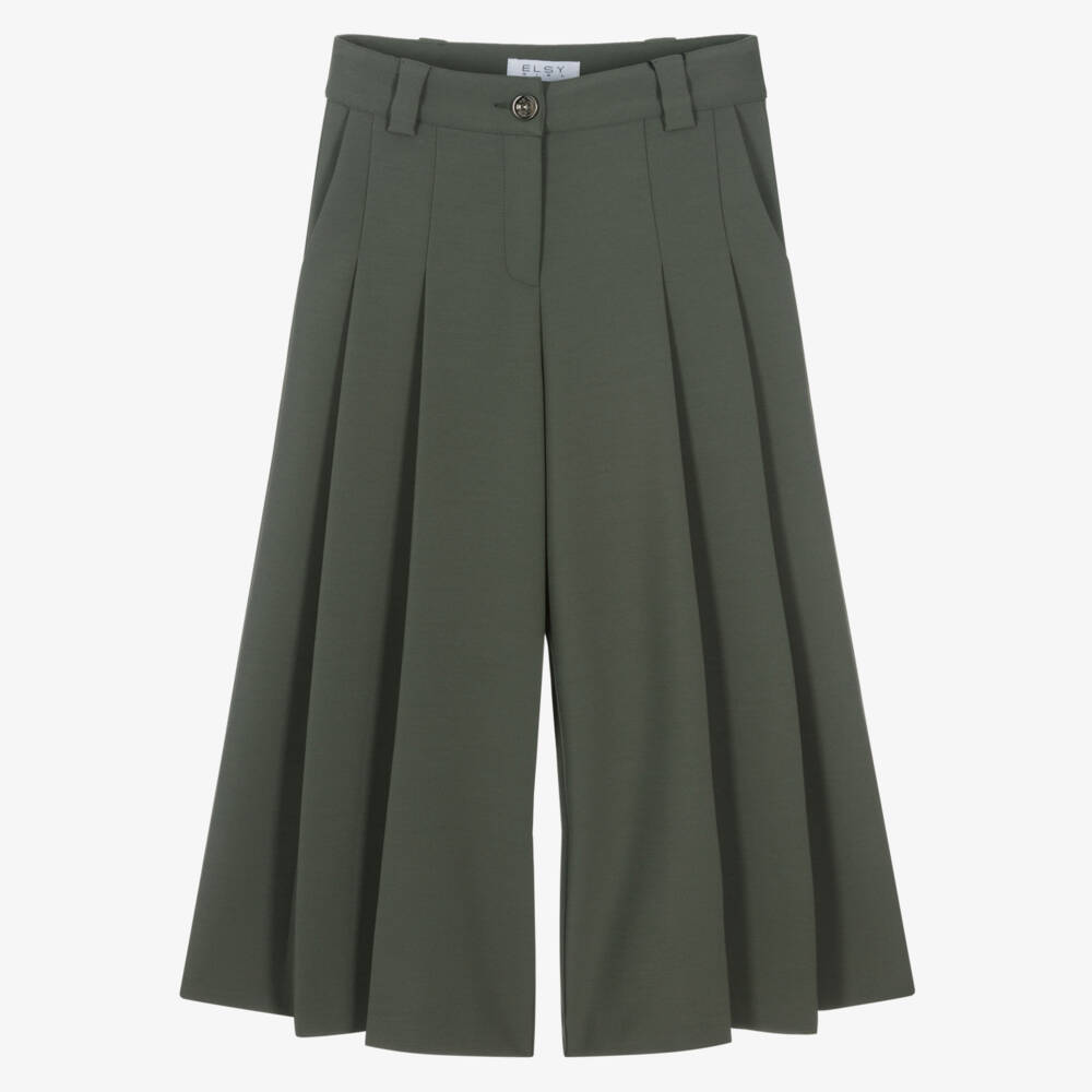 Elsy-Girls Khaki Green Pleated Wide Leg Trousers | Childrensalon Outlet