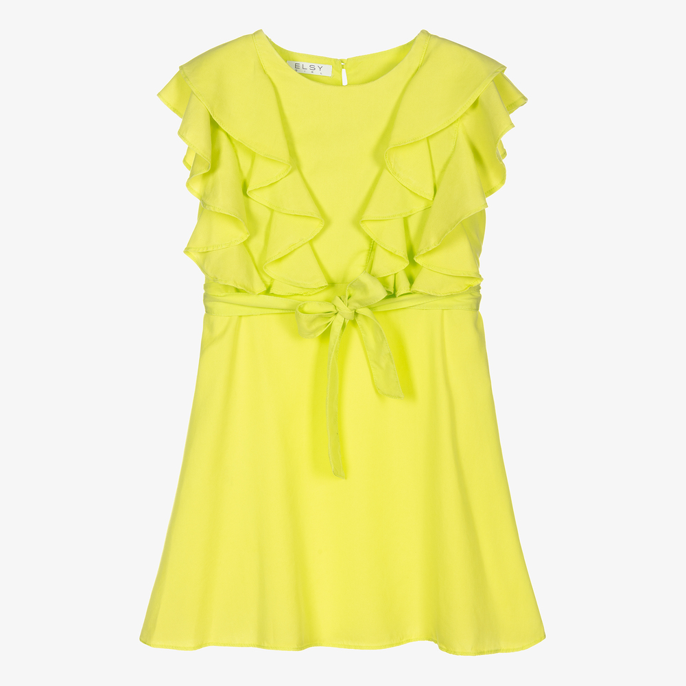 Elsy - Girls Lime Green Ruffle Dress | Childrensalon