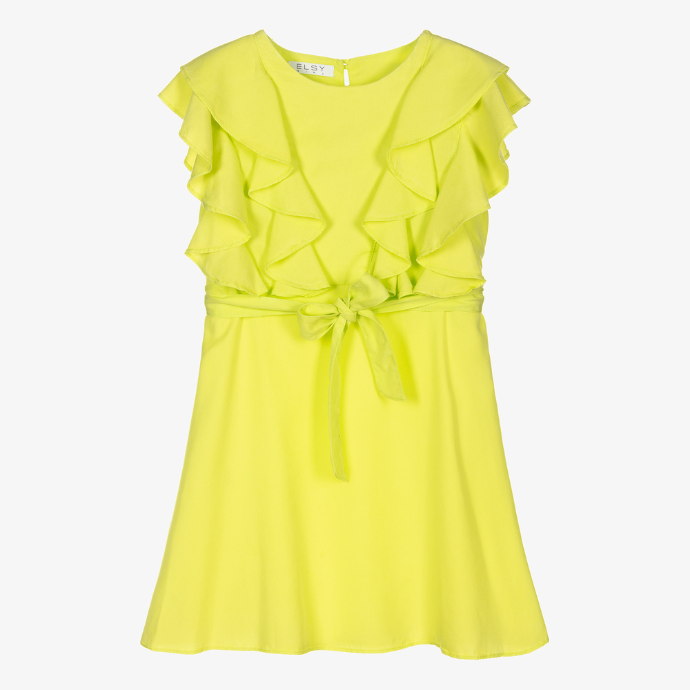 Elsy - Robe vert citron à volants Fille | Childrensalon