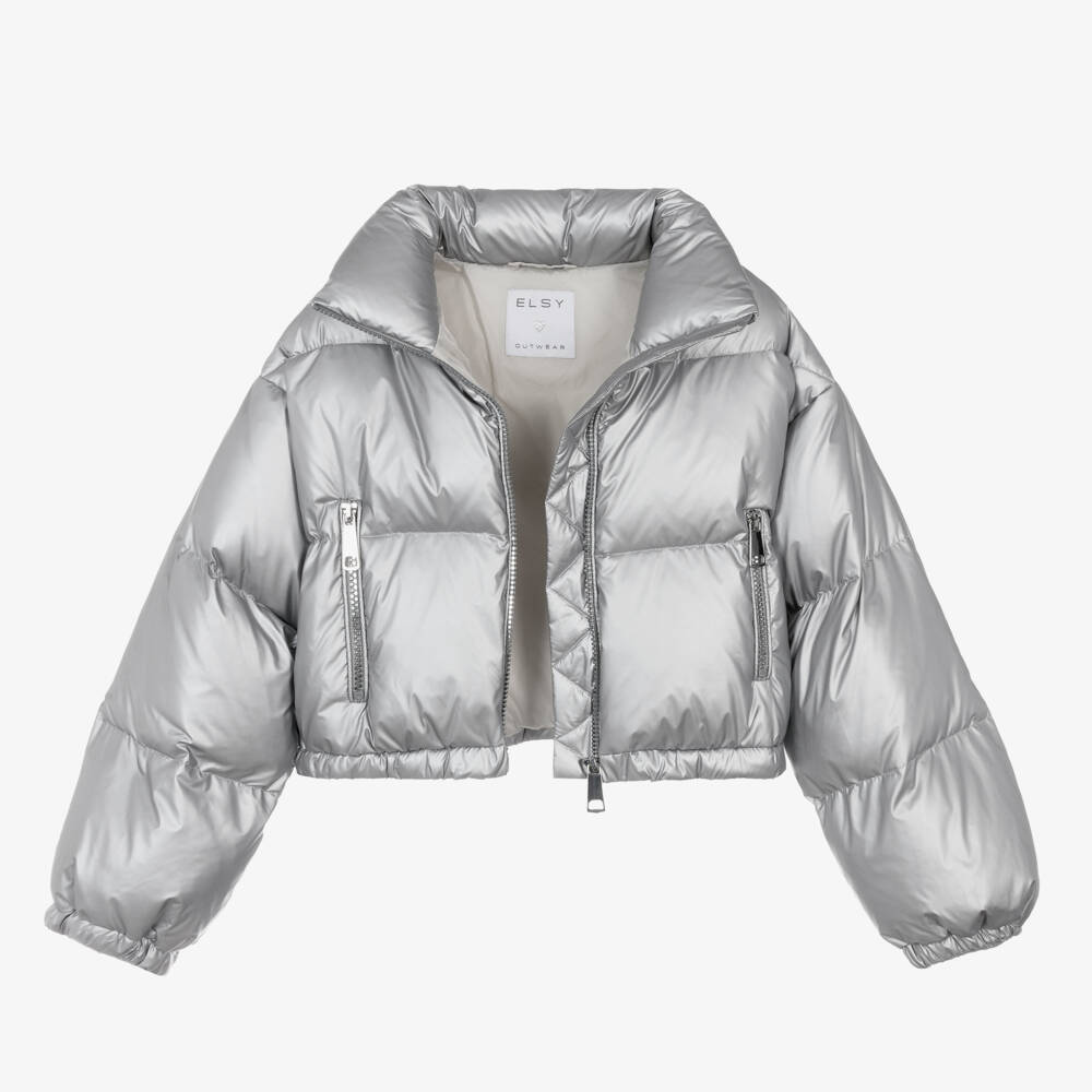 Elsy-Girls Metallic Silver Puffer Coat | Childrensalon Outlet
