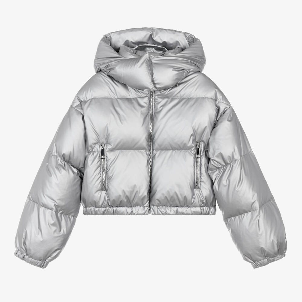 Elsy-Girls Metallic Silver Puffer Coat | Childrensalon Outlet