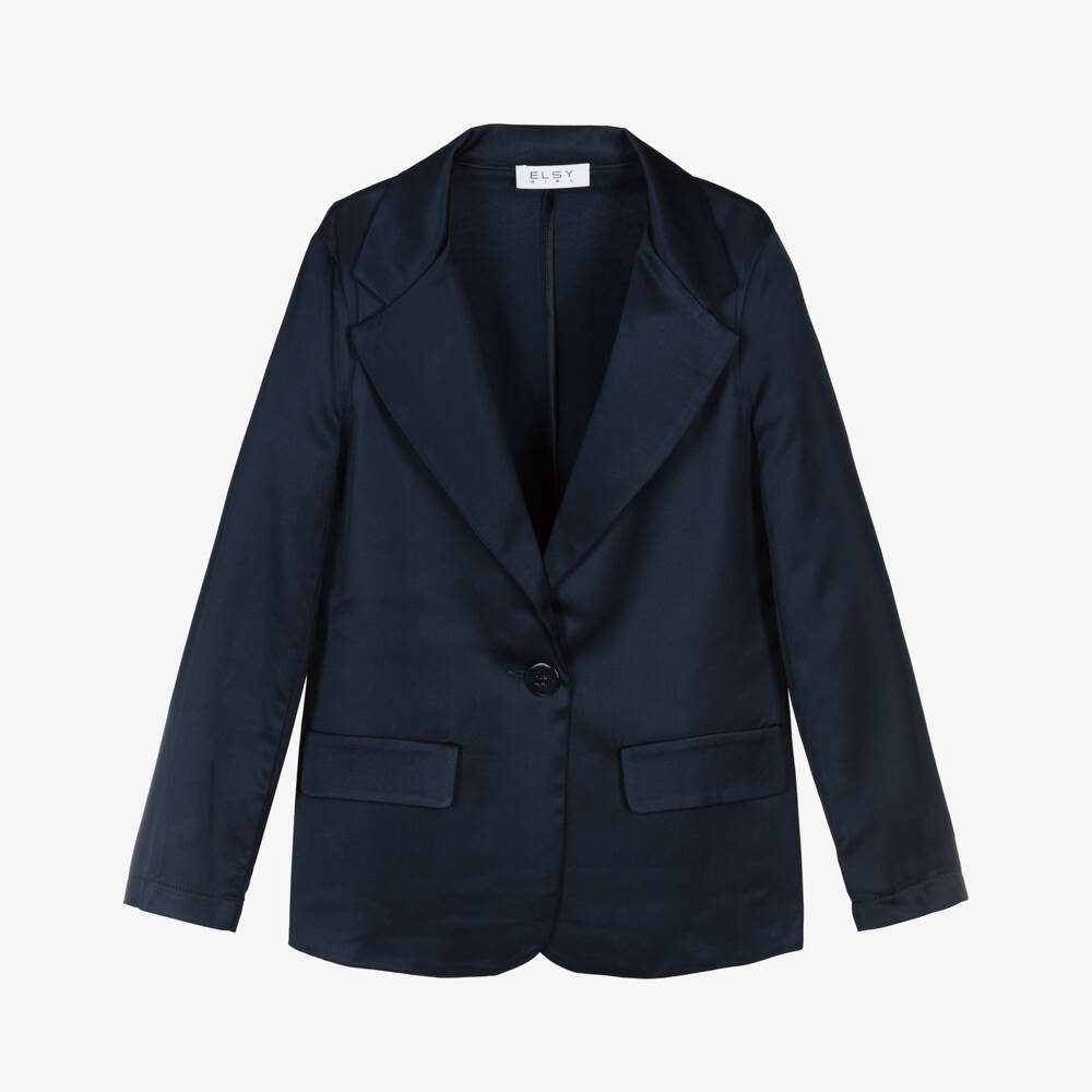 Elsy-Girls Navy Blue Satin Blazer | Childrensalon Outlet