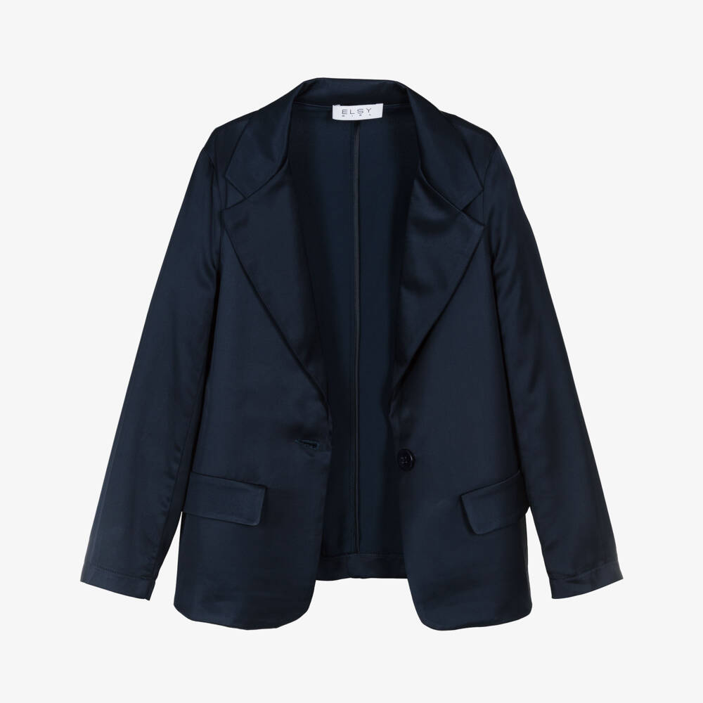 Elsy-Girls Navy Blue Satin Blazer | Childrensalon Outlet
