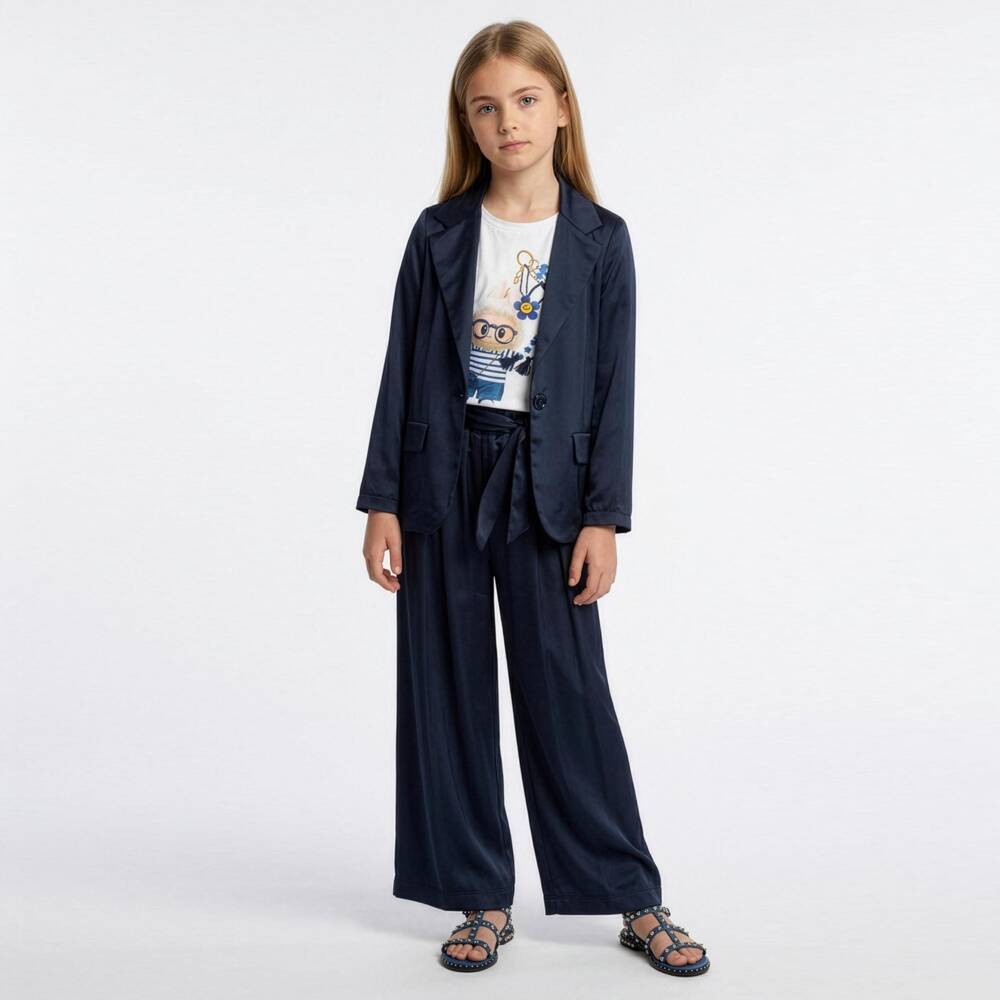 Elsy-Girls Navy Blue Satin Blazer | Childrensalon Outlet