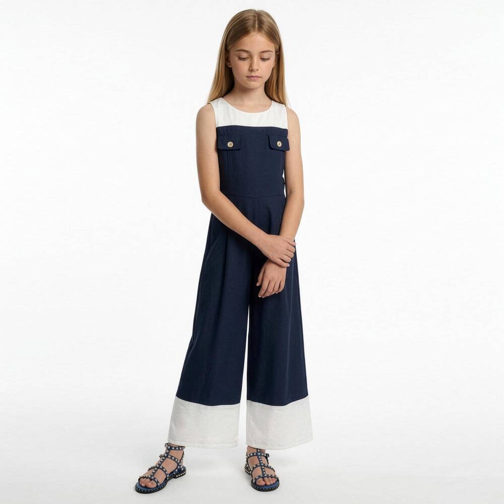 Elsy-Girls Navy Blue & White Sleeveless Jumpsuit | Childrensalon Outlet