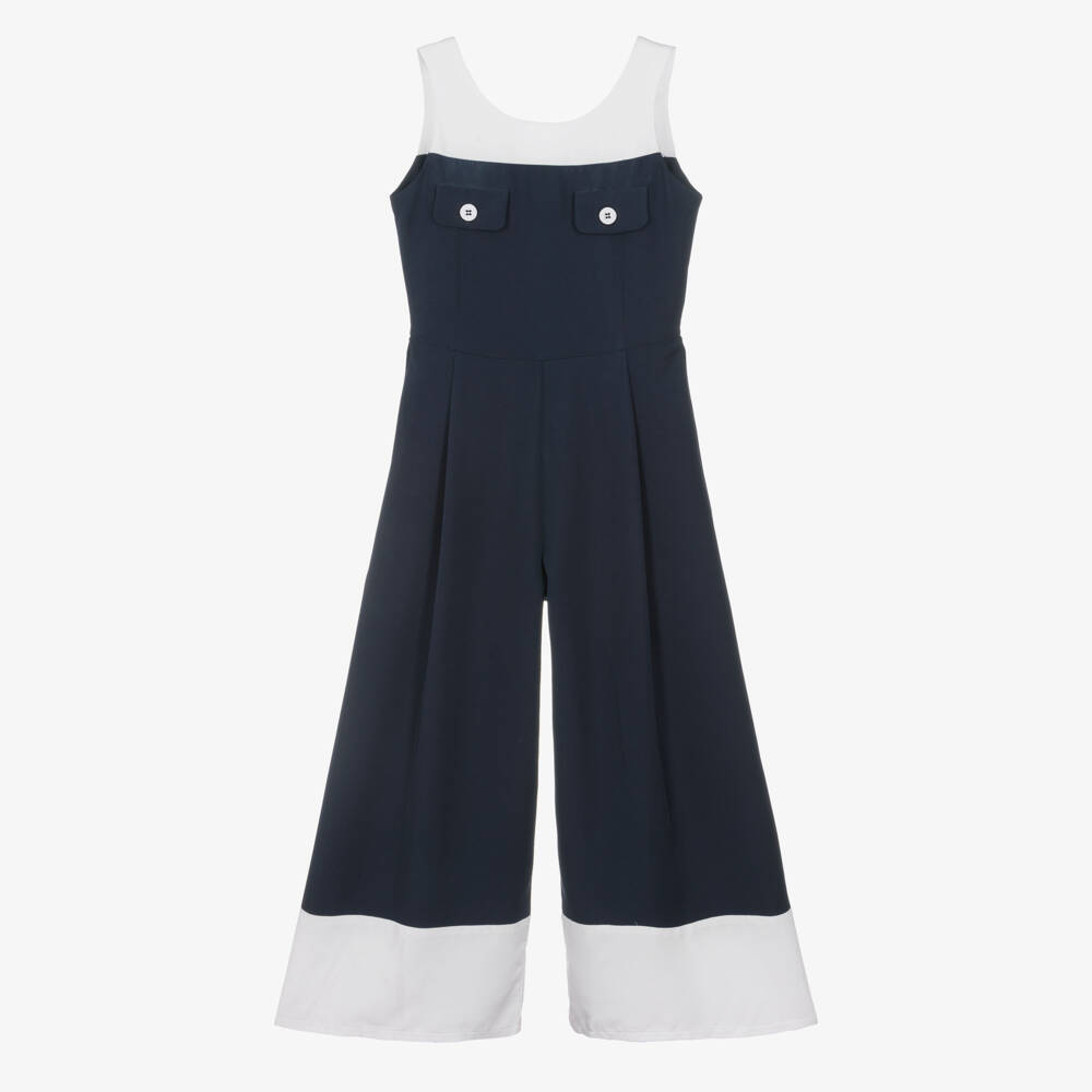 Elsy-Girls Navy Blue & White Sleeveless Jumpsuit | Childrensalon Outlet