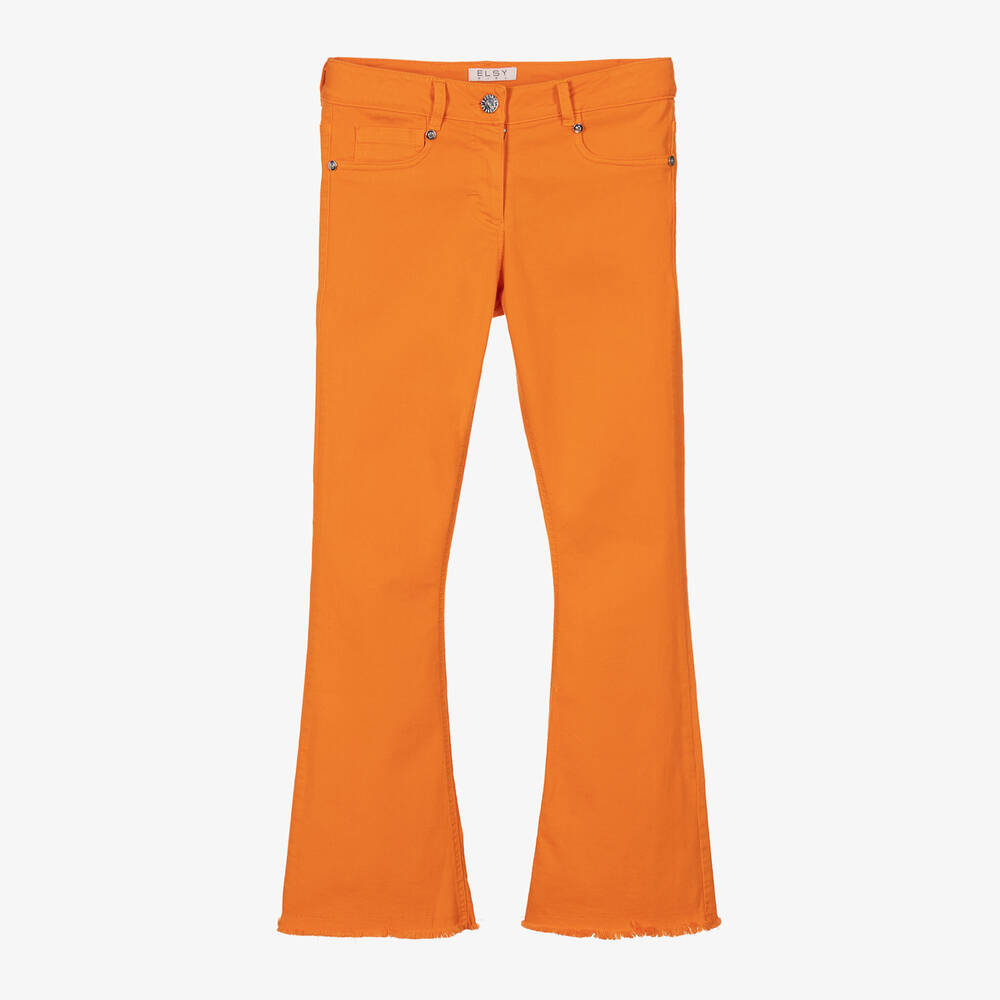 Elsy - Girls Orange Denim Flared Jeans | Childrensalon