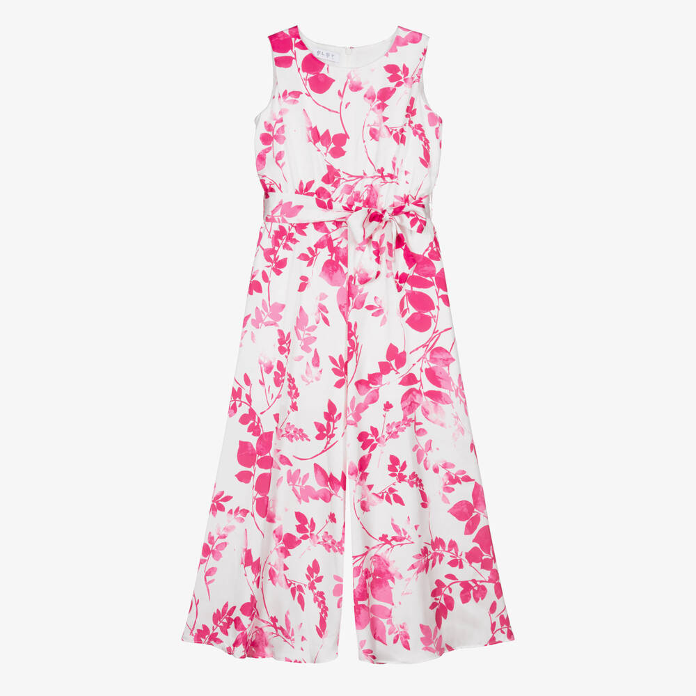 Elsy-Girls Pale Pink Floral Satin Palazzo Style Jumpsuit | Childrensalon Outlet